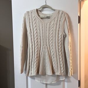 CAbi Cream Lace Up Sweater, Size Medium